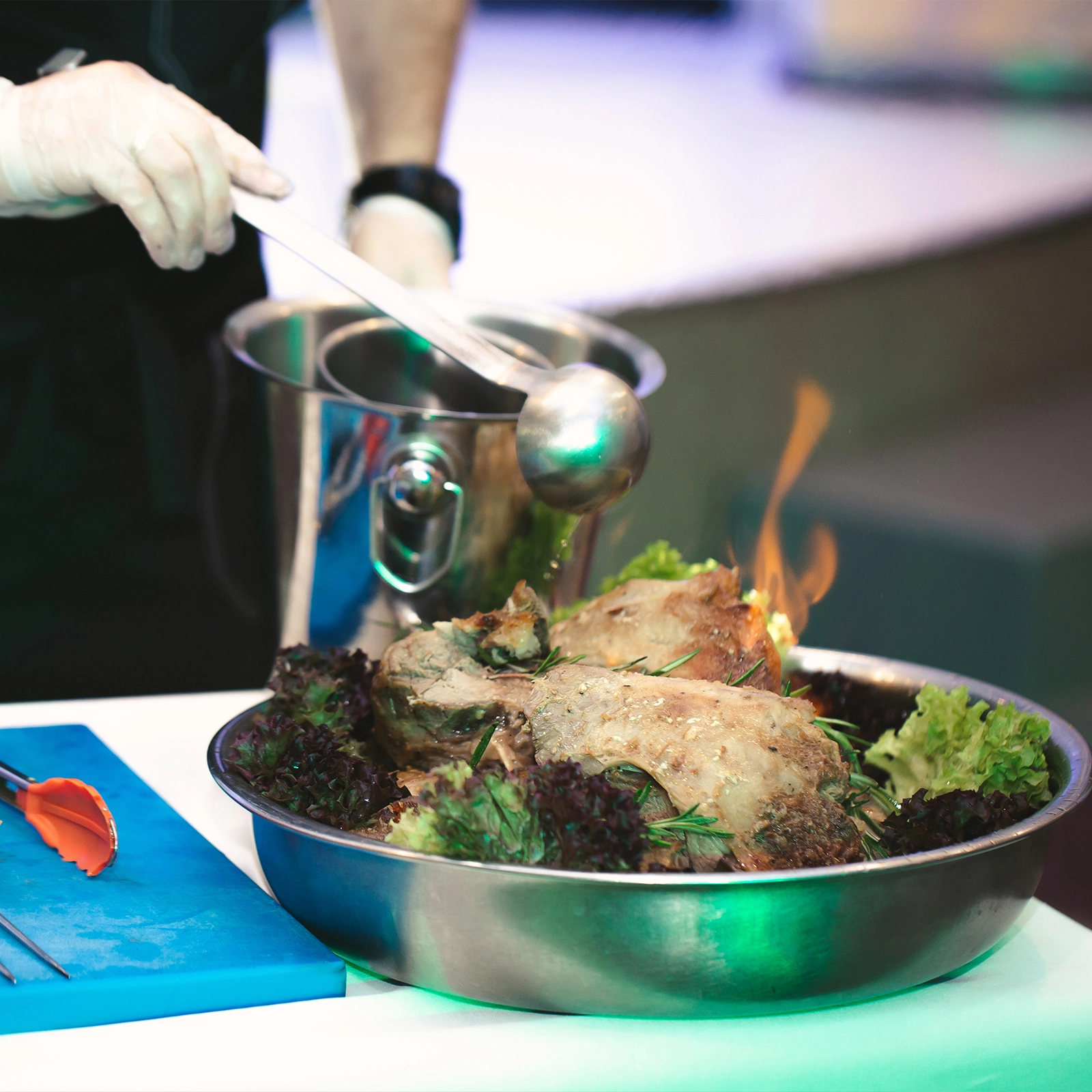 the chef 39 s hands pour broth over the meat in t 2024 08 08 06 17 04 utc Don Stanley's Catering Services